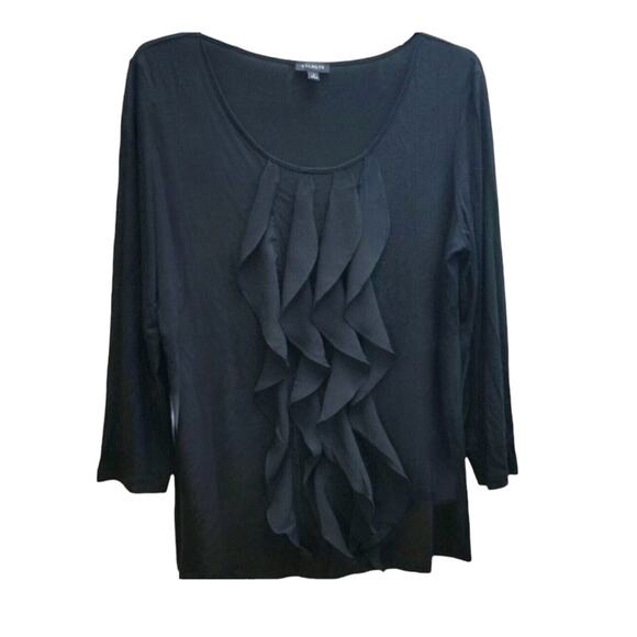 Talbots Women's Plus 1X Black Scoop-Neck Ruffles 3/4 Sleeves Top Tunic Comfort - Picture 3 of 9